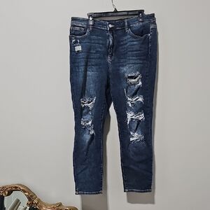 Judy Blue Dark Distressed Boyfriend Jeans